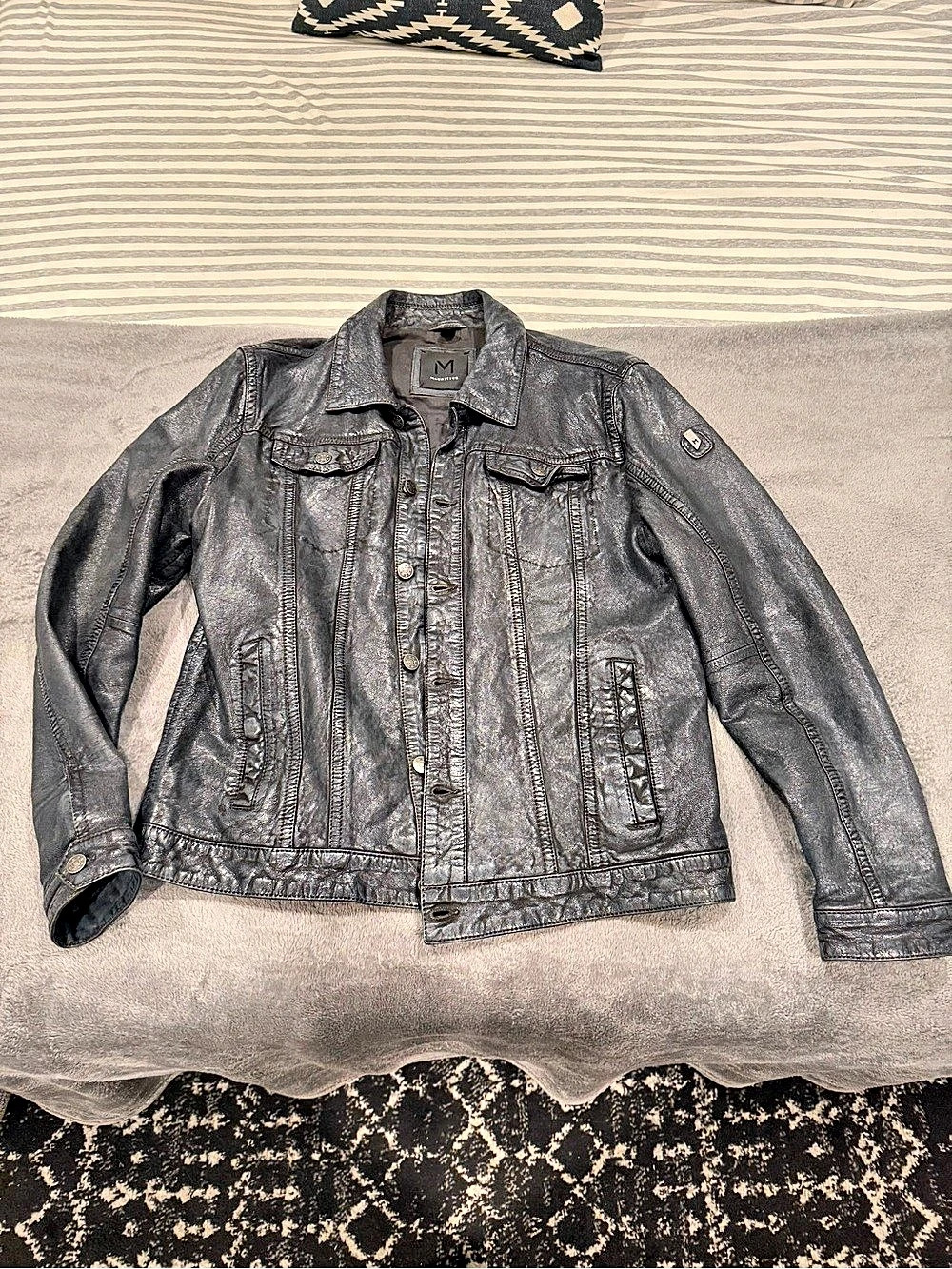 Mauritius Jessie Denim Look Leather Trucker Jacket Men's Leather Jacket Size Lar